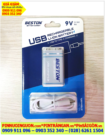Pin Micro Karaoke Pin sạc 9v Lithium Li-ion Beston 9VC-10CV (3700mWh=1000mAh), Sạc dây USB